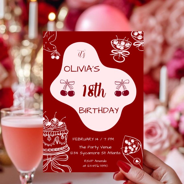 Cherry Red Valentine’s Day 18th Birthday Invitation (Creator Uploaded)