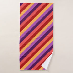Cherry Red Violet Stripes Bath Towel