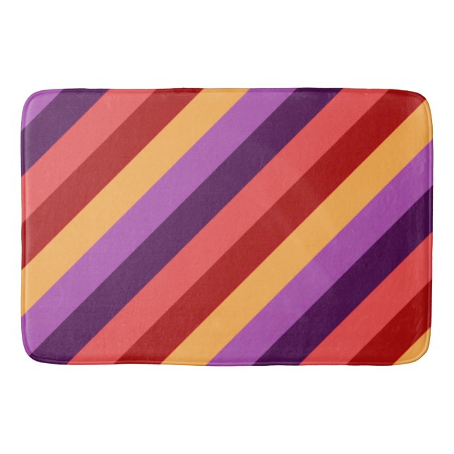 Cherry Red Violet Stripes Large Bath Mat (Front)