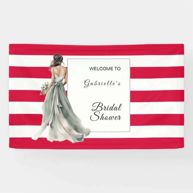 Cherry Red Watercolor Stripes Bridal Shower Banner (Horizontal)