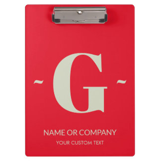 Cherry Red White Elegant Monogram: Trendy Template Clipboard