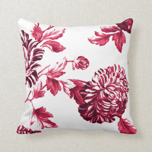 Cherry Red & White Floral Toile No.2 Cushion