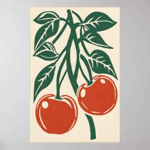 Cherry Retro Art Print - Kitchen Wall - Instant