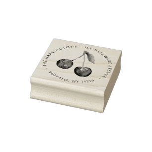 Cherry Return Address Round Hand-Illustrated Rubber Stamp