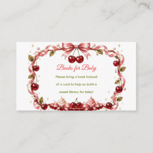 Cherry Ribbon Baby Shower Pink Satin Bow Cherries Enclosure Card