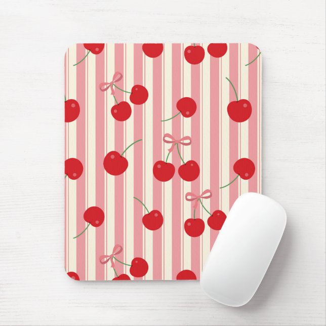 Cherry Ribbon Stripe Mouse Mat (With Mouse)