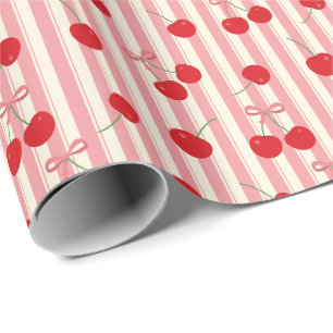 Cherry Ribbon Stripe Wrapping Paper