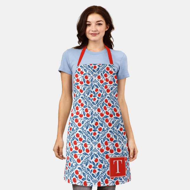 Cherry Rustic Farmhouse French Country Monogram Apron (Worn)