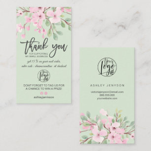 Cherry sakura pink floral logo order thank you business card