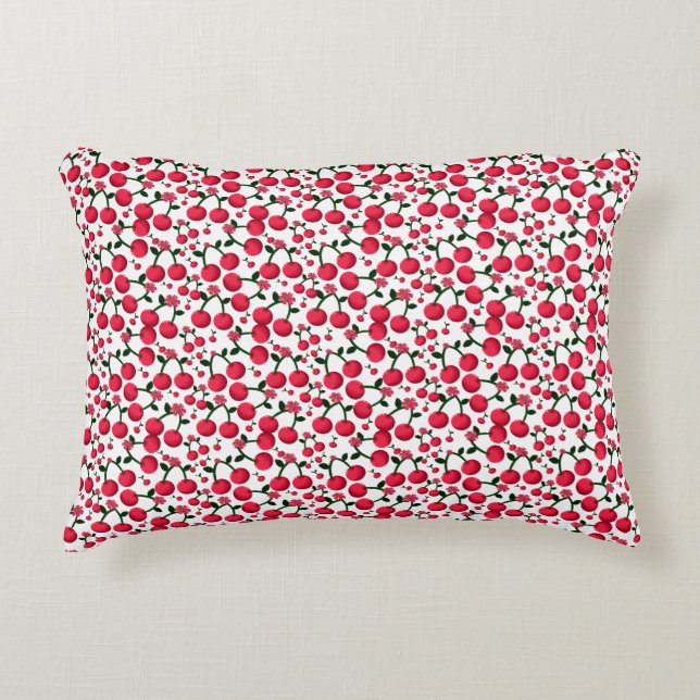 Cherry Seamless Pattern, Red Fruit Pattern, Cute C Decorative Cushion (Front)