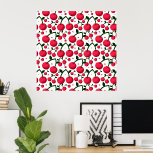 Cherry Seamless Pattern, Red Fruit Pattern, Cute C Poster