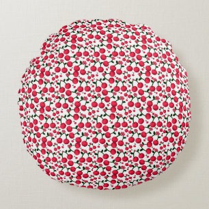 Cherry Seamless Pattern, Red Fruit Pattern, Cute C Round Cushion