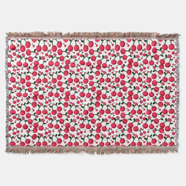 Cherry Seamless Pattern, Red Fruit Pattern, Cute C Throw Blanket (Front)