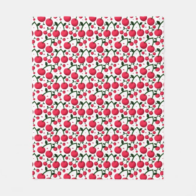 Cherry Seamless Pattern, Red Fruit Pattern, Fleece Blanket (Front)
