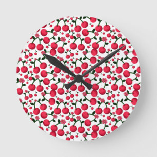 Cherry Seamless Pattern, Red Fruit Pattern, Round Clock