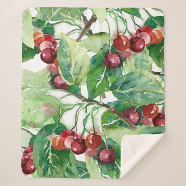 Cherry Seamless Pattern Sherpa Blanket (Front)