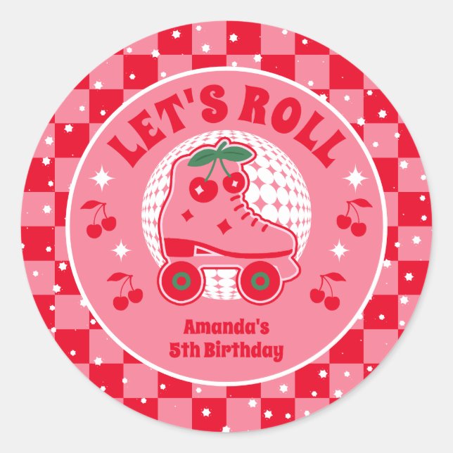 Cherry Skates | Retro Roller Skating Birthday Classic Round Sticker (Front)