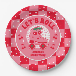 Cherry Skates Retro Roller Skating Birthday Paper Plate