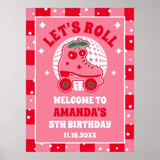 Cherry Skates | Retro Roller Skating Birthday  Poster (Front)