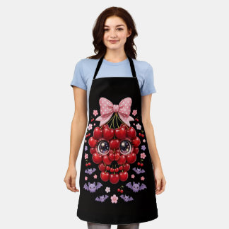 Cherry Skull Bow Apron Kawaii Halloween Kitchen Gi
