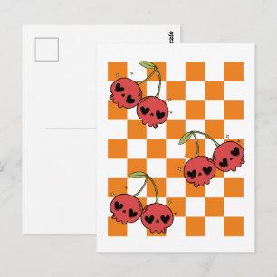 Cherry Skull Chequerboard – Punk Wall Art Postcard