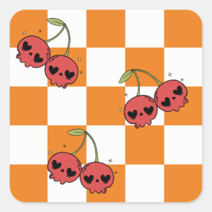 Cherry Skull Chequerboard Sticker – Cute & Punk