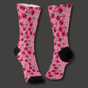 Cherry Skull Retro Halloween Groovy Girly Socks