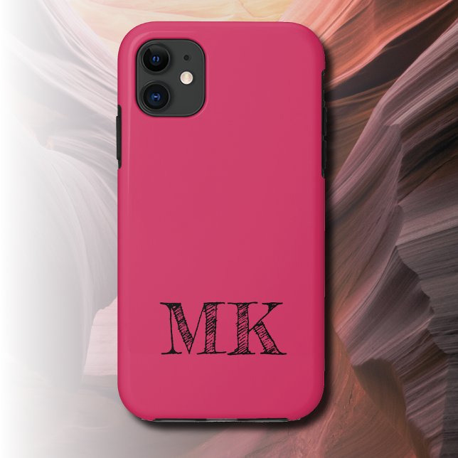 Cherry Solid Colour | Modern Minimal Black Initial Case-Mate iPhone Case (Creator Uploaded)