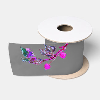 Cherry Splendour on Grey Satin Ribbon