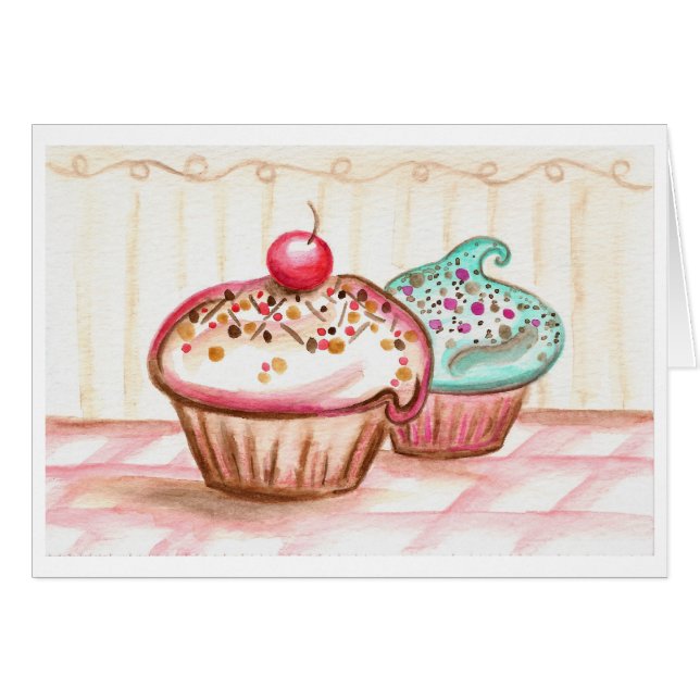 Cherry Sprinkle Cupcakes  Card (Front Horizontal)