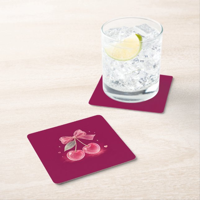 cherry square paper coaster (Insitu)