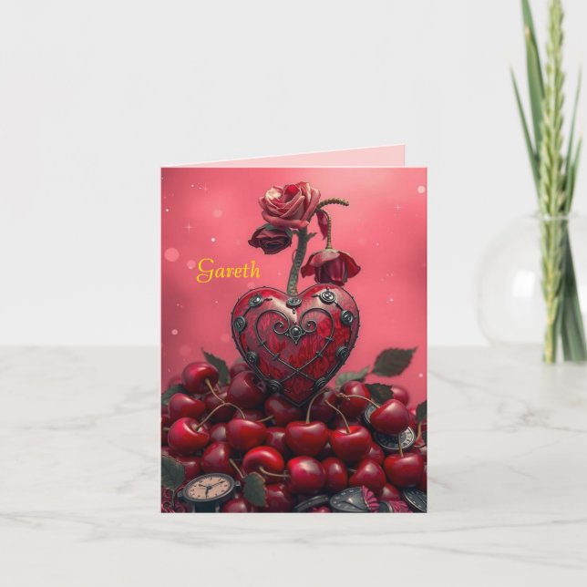 Cherry Steampunk Valentine Holiday Card (Front)