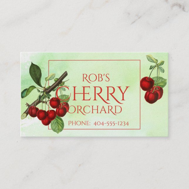 Cherry Stems on Green Business Card (Front)
