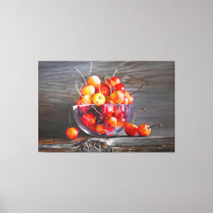 Cherry Still Life in Glass Stretched Canvas Print