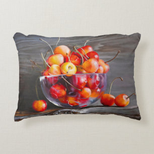 Cherry Still Life in Glass Stretched Canvas Print Decorative Cushion