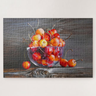 Cherry Still Life in Glass Stretched Canvas Print Jigsaw Puzzle