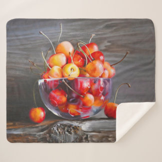 Cherry Still Life in Glass Stretched Canvas Print Sherpa Blanket