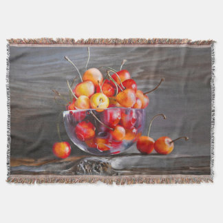 Cherry Still Life in Glass Stretched Canvas Print Throw Blanket
