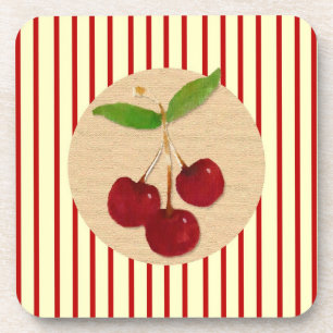 Cherry Stripe Cork Coaster