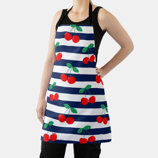 Cherry Stripe Pattern – Retro Fruit Gift & Decor Apron (Insitu)