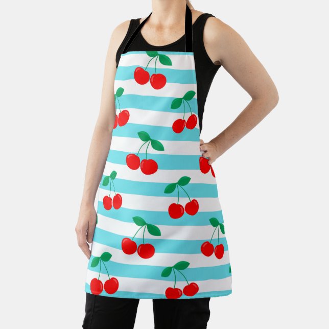 Cherry Stripe Pattern – Retro Fruit Gift & Decor Apron (Insitu)