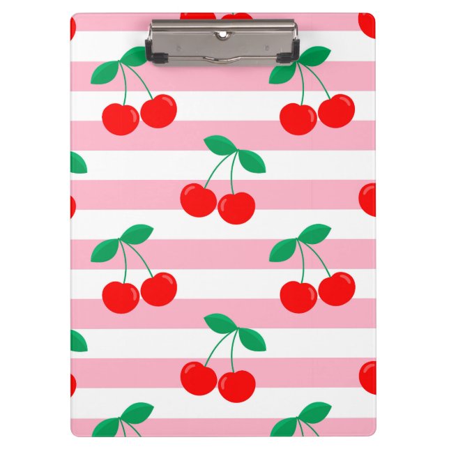 Cherry Stripe Pattern – Retro Fruit Gift & Decor Clipboard (Front)