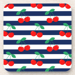 Cherry Stripe Pattern – Retro Fruit Gift & Decor Coaster