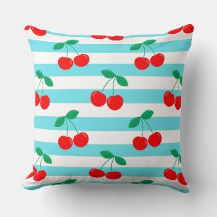 Cherry Stripe Pattern – Retro Fruit Gift & Decor Cushion