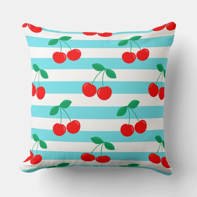 Cherry Stripe Pattern – Retro Fruit Gift & Decor Cushion (Front)