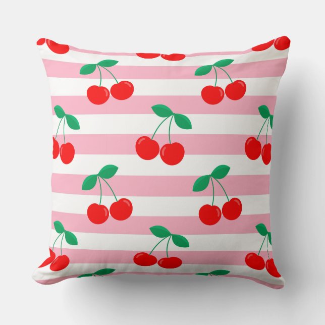 Cherry Stripe Pattern – Retro Fruit Gift & Decor Cushion (Front)
