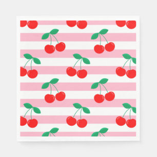 Cherry Stripe Pattern – Retro Fruit Gift & Decor Napkin