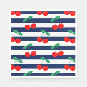 Cherry Stripe Pattern – Retro Fruit Gift & Decor Napkin