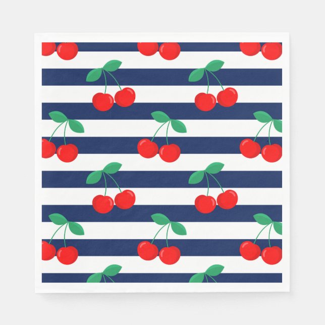 Cherry Stripe Pattern – Retro Fruit Gift & Decor Napkin (Front)