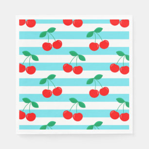 Cherry Stripe Pattern – Retro Fruit Gift & Decor Napkin
